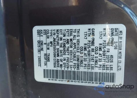 2008 Nissan Rogue Sl z USA, uszkodzony, nr VIN JN8AS58V08W137884